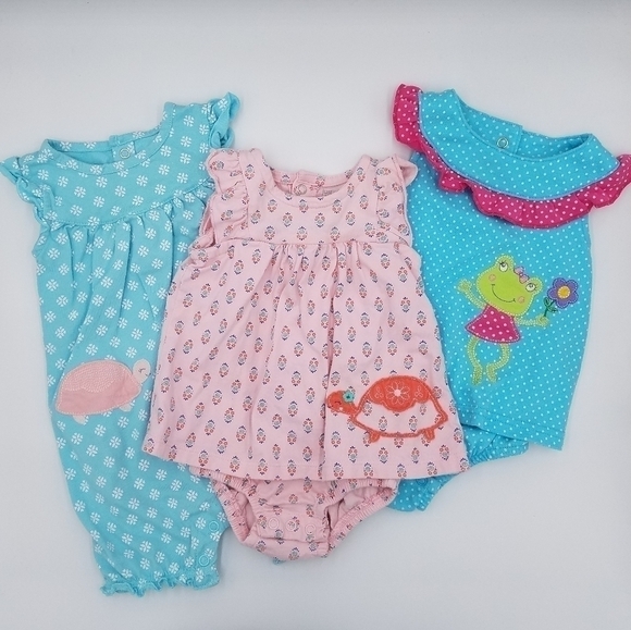3 Rompers Turtle Frog 3-6m - Picture 1 of 7